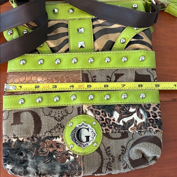 Guess Y2K Logo Crossbody Bag Green Studded Patchwork - Picture 6 of 7